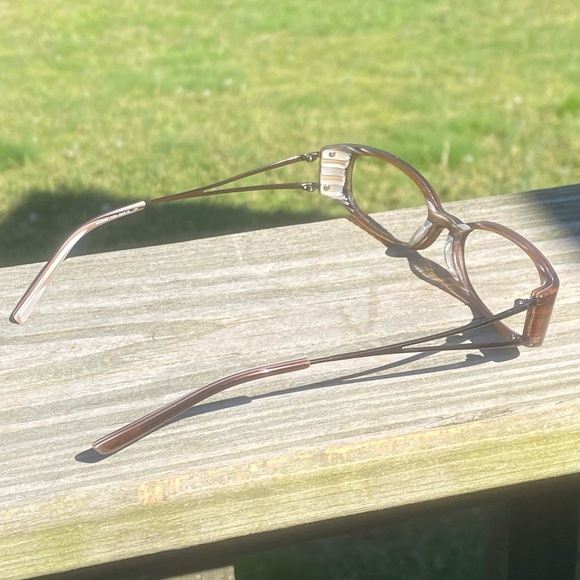 Anne Klein frames wood look with white striped interior AK8049 - Picture 8 of 11